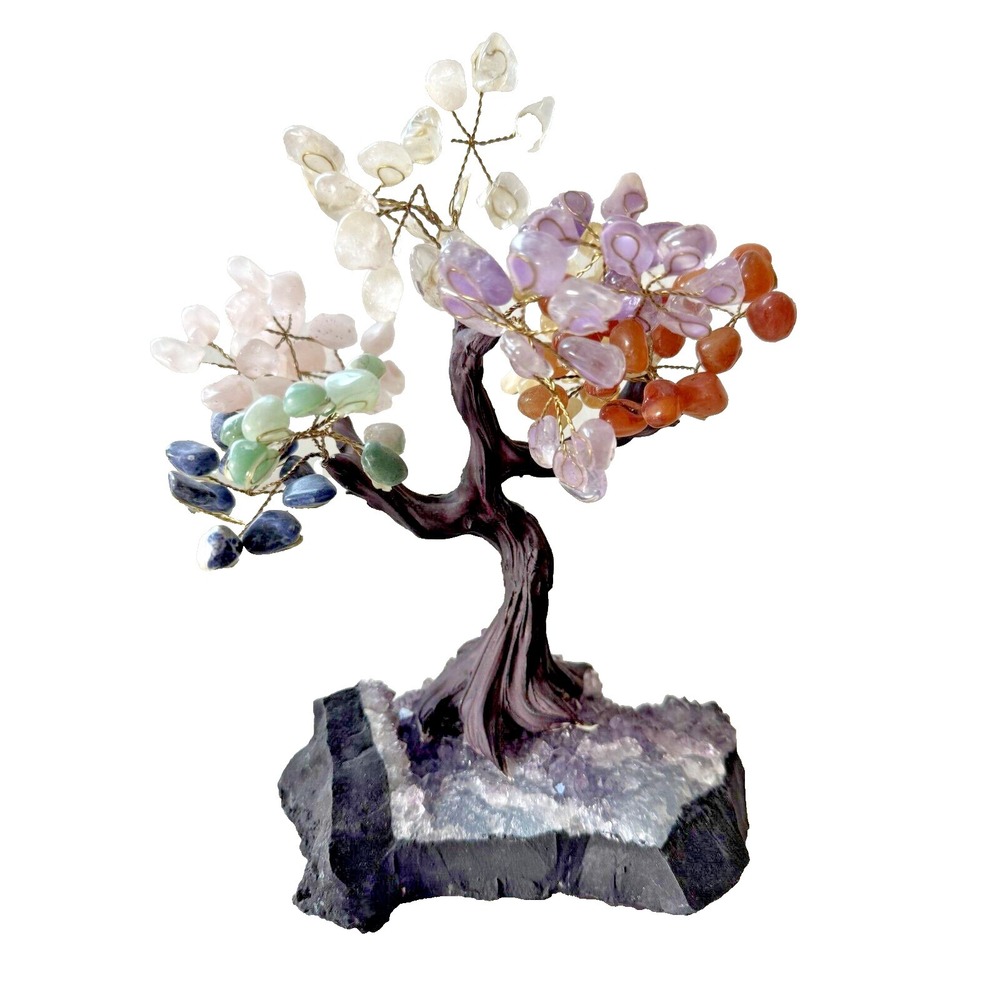 Chakra Gemstone Bonsai Tree 12" Tall on Amethyst Base